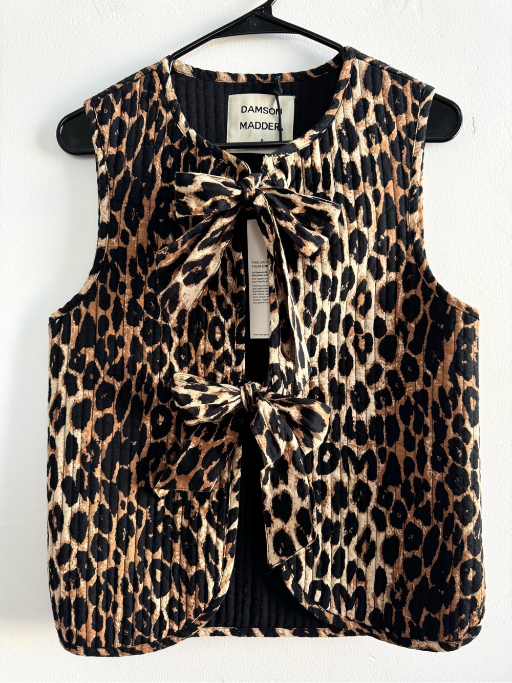 NWT Damson Madder Tilly Leopard Print Cotton Quilted Tie Front Vest UK8 / US4